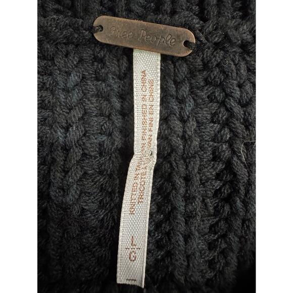 Chunky Knit Black Pullover Sweater Leaf Pattern Casual Cozy - Picture 5 of 7